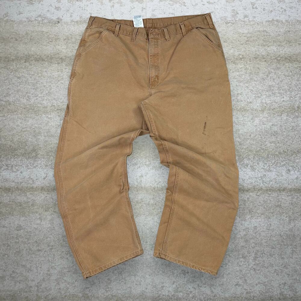 Vintage 90s Carhartt Carpenter Pants 44x32 Baggy Wide Leg Tan Canvas Dungarees - Picture 2 of 5